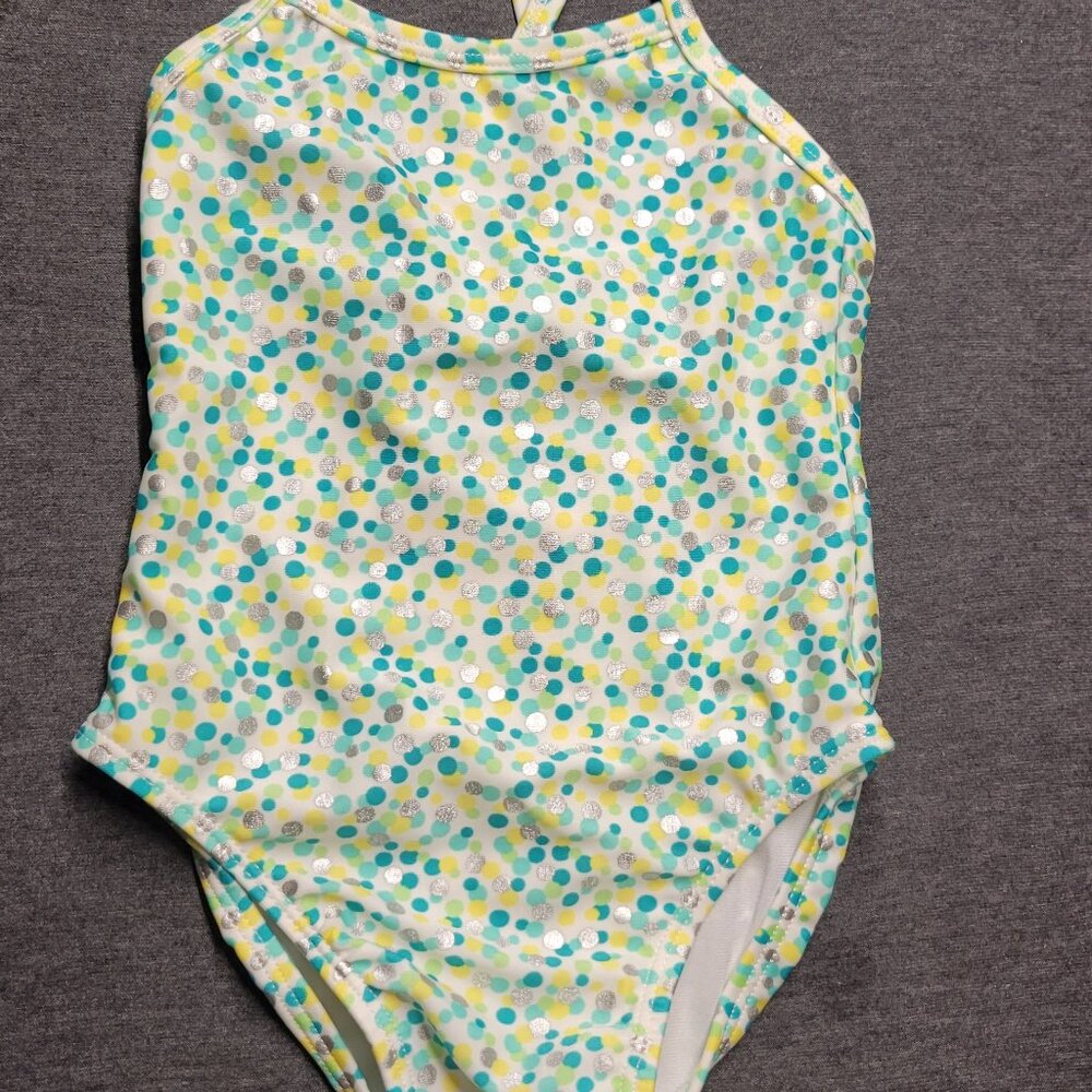 Infant girl bathing suit, Crazy Eight, size 18-24 mos. Green and yellow, good co